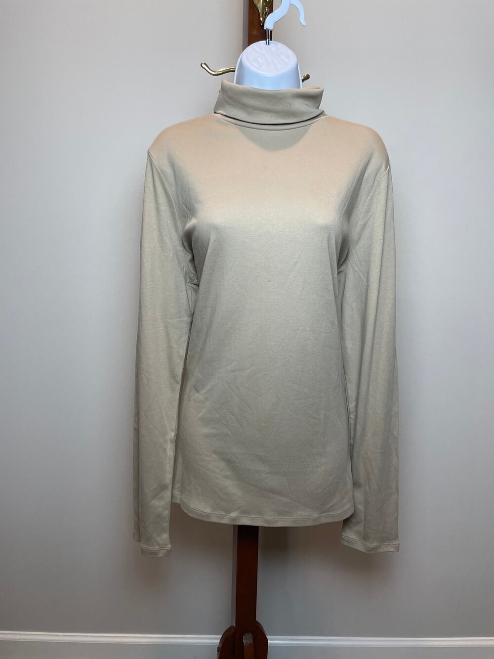Kim Rogers Long Sleeve Turtleneck Knit Top XL Sand Cotton